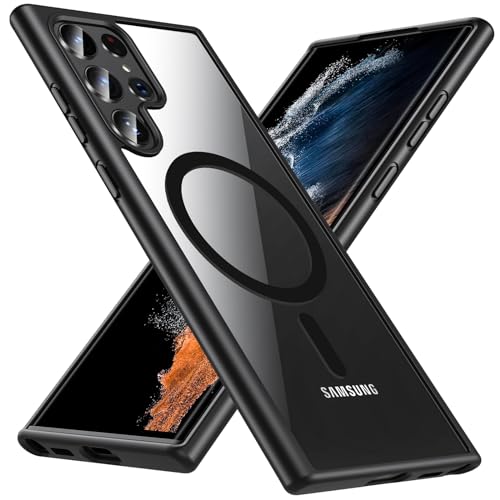 Hensinple for Samsung Galaxy S22 Ultra Case Magnetic, Galaxy S22 Ultra Phone Case [Compatible with Magsafe] Wireless Charging Translucent Back Cover Case 6.8 Inch,Black - color: Black-S22 Ultra, size: Galaxy S22 Ultra 6.8 inch
