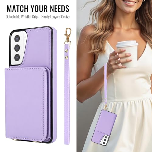Phone Case for Samsung Galaxy S21 Plus S21+ 5G Wallet Cell Cover with Tempered Glass Screen Protector Wrist Crossbody Strap RFID Blocking Card Holder Slot S21+5G S21plus 21S + S 21 21+ G5 Women Purple - color: Purple