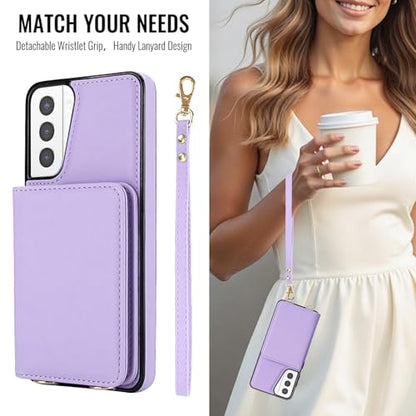 Phone Case for Samsung Galaxy S21 Plus S21+ 5G Wallet Cell Cover with Tempered Glass Screen Protector Wrist Crossbody Strap RFID Blocking Card Holder Slot S21+5G S21plus 21S + S 21 21+ G5 Women Purple - color: Purple