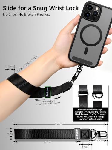 Cell Phone Lanyard Crossbody Built 3 Hooks & Anti-Slip Wrist Strap - color: Black, size: Large: Width 0.98''/Length 36.61'' – 67''
