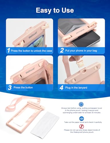 wellhouse Waterproof Phone Pouch, Waterproof Phone Case for iPhone 17 16 15 14 13 Pro Max XS Samsung, IPX8 3D Cellphone Dry Bag Beach Essentials (2 Pack - Blue & Pink8.0, 8 inch) - color: 2 Pack - Blue & Pink8.0"