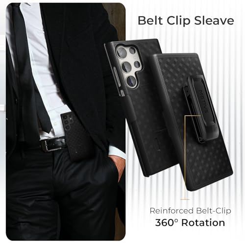 MOTIVE for Samsung Galaxy s23 Ultra Case with Belt Clip, Kickstand | 6.8" | Ranger v1 Series, Black, 360° holster, open-top/bottom port access, grip, slim - size: S23 Ultra