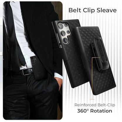 MOTIVE for Samsung Galaxy s23 Ultra Case with Belt Clip, Kickstand | 6.8" | Ranger v1 Series, Black, 360° holster, open-top/bottom port access, grip, slim - size: S23 Ultra