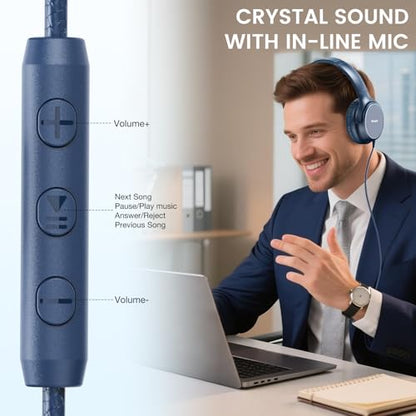 USB C Wired Over-Ear Headphones with Microphone - color: Blue