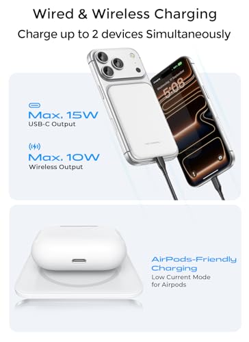 Aobbow for MagSafe Power Bank 5000mAh, Ultra Slim Wireless Portable Charger | 0.4" Ultra Slim, 50% Smaller Powerbank, LED Display, Fast Charging, Travel Essential Battery Pack for iPhone 17–12, White - color: White