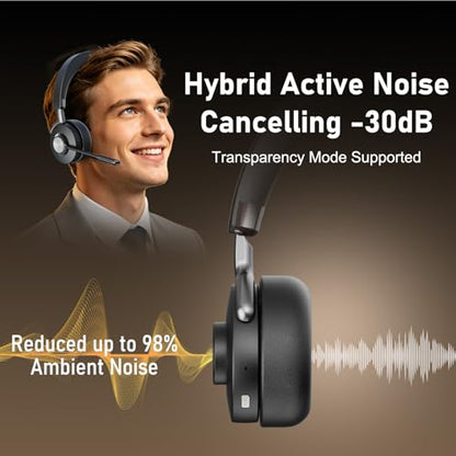 Active Noise Cancelling Headset, Wireless Hybrid ANC Headset, Bluetooth 5.2