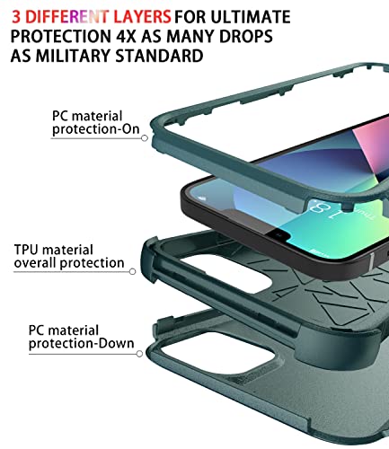 Diverbox for iPhone 13 Case [Shockproof] [Dropproof] [Dust-Proof],Heavy Duty Protection Phone Case Cover for Apple iPhone 13 (Dark Green) - color: 13-Dark Green