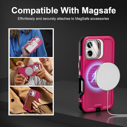 Follaroma Magnetic for iPhone 17 Case with Camera Stand, Hot Pink, 6.3" | Built-in Glass Camera Cover,Compatible with MagSafe,Heavy Duty Shockproof Protective,Military-Grade Anti-DropDual Layer Cover - color: Hot Pink, size: iPhone 17 6.3''