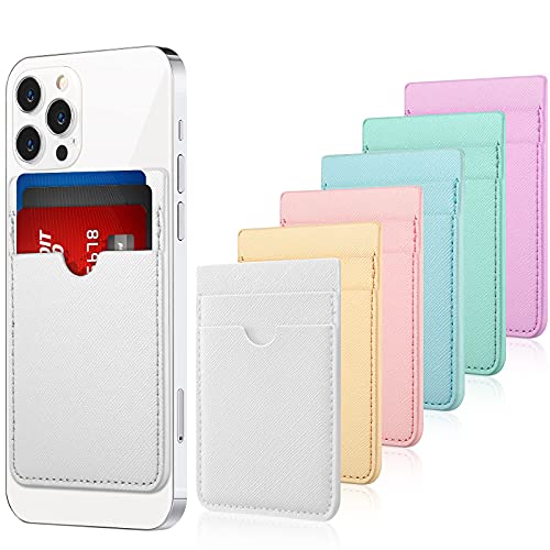Weewooday 6 Pcs 6 Pcs Stick on Phone Card Holder Wallet, Solid, Mixed Color - color: Mixed Color