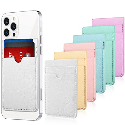 Weewooday 6 Pcs 6 Pcs Stick on Phone Card Holder Wallet, Solid, Mixed Color - color: Mixed Color