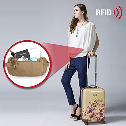 Money Belt - Passport Holder Secure Hidden Travel Wallet with RFID Blocking, Undercover Fanny Pack (Beige) - color: Beige, size: Rfid Blocking & Belt Wide:1 inch
