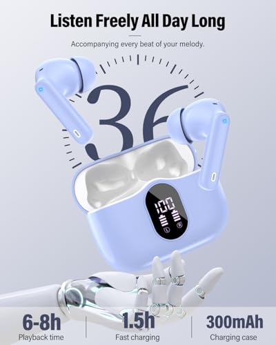 Wireless Earbuds, Bluetooth 5.4 Headphones Bass Stereo/Clear Call,Pale Blue - color: Pale Blue