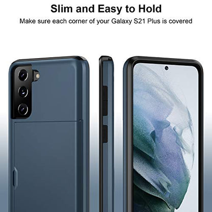 Jiunai for Samsung Galaxy S21 Case Wallet Credit Card IDs Cash Holder Navy | Slide Cover Dual Layer Hybrid Protective Hard PC Soft TPU Rubber Cover Phone Case for Samsung Galaxy S21 5G 6.2'' Women Men - color: Navy