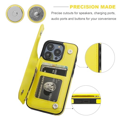 ONETOP for iPhone 15 Pro Wallet Case with Credit Card Holder,Yellow | Kickstand,ID/Cash Holder,Case Wallet with Card Slots,Double Magnetic Clasp,Durable PU Leather Shockproof Cover for Women Men - color: Yellow