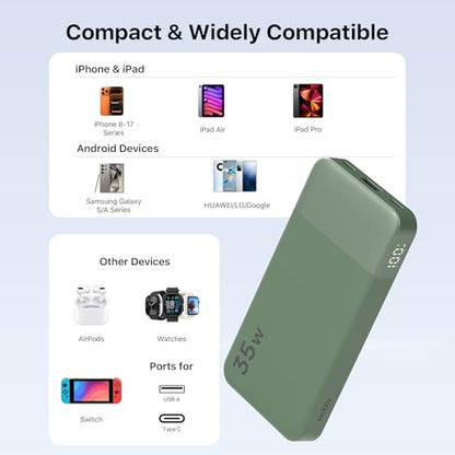 NOBIS Power Bank 35W 10000mAh Portable Charger - color: Green