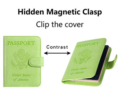 Passport Holder Cover Wallet RFID Blocking, Travel Essentials | Leather Card Case, Travel Accessories for Women Men, Apple green - color: Apple green