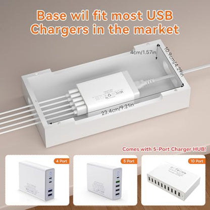 Bamboo Charging Station with 5 Port Charger HUB & 5 Cables-Natural + White - color: Natural + White