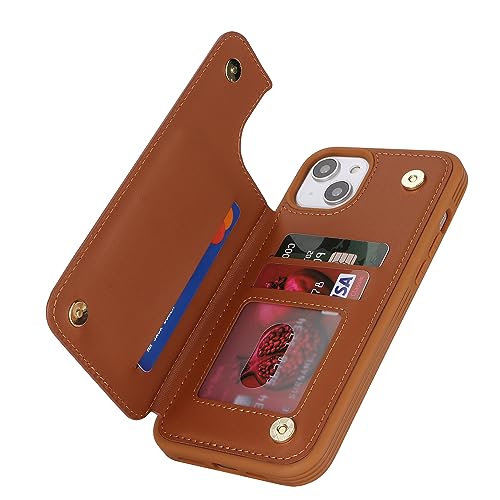 iCoverCase Compatible with iPhone 14 Case with Card Holder, Wallet Case for Women Men RFID Blocking PU Leather Protective Phone Case 6.1 Inch (Light Brown) - color: Light Brown