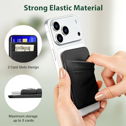 takyu Wallet Compatible with Magsafe, Stretchy Fabric 2600Gs Secure Magnetic Strength Minimalist Wallet Phone Credit Card Holder Compatible with iPhone 17 16 15 14 13 12 Magnet Case Black - color: Black