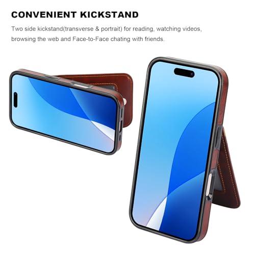 KIHUWEY for iPhone 16 Pro Wallet Case Card Holder for MagSafe, Brown | Wireless Charging, RFID, Flip PU Leather, Magnetic Clasp, Kickstand, Heavy Duty Protective Cover - color: Magsafe for Brown