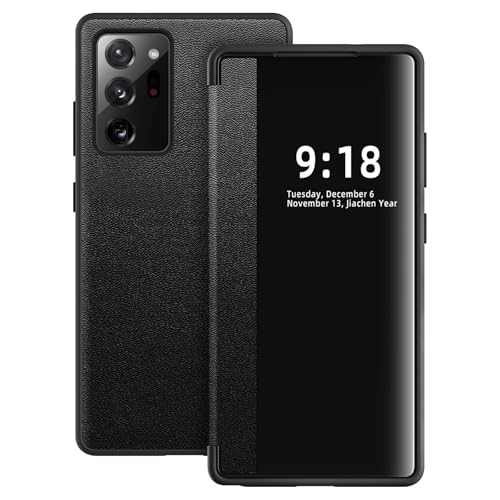 Flip Case for Samsung Galaxy Note 20 Ultra Case S View, Frosted Translucent Window Clear View Folio Protective Phone Case, 360 Degree Full Body Shockproof Flip Cover Case for Note 20 Ultra 5G (Black) - color: Black, size: Note 20 Ultra