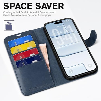 TUCCH Case Wallet for iPhone Air 6.5" 2025, RFID Blocking Folio, Dark Blue | 4 Card Holders, Kickstand, PU Leather, Magnetic Closure, Shockproof TPU Shell, Protective Flip Cover - color: Dark Blue