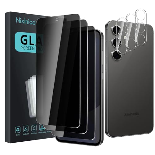3 Pack Privacy Screen Protector for Samsung Galaxy S24 FE With 3 Pack Camera Lens Protector, Anti Spy Tempered Glass Film, 9H Hardness, Black Protector, Anti-Scratch, Bubble Free - size: Galaxy S24 FE FK33