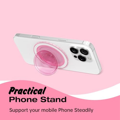 Svanove Magnetic Phone Grip Compatible with Magsafe, Mag Safe Translucent Clear Grip Collapsible Kickstand for iPhone Samsung Pixel, Cute Transparent Silicone Removable Phone Stand Holder, Clear Pink - color: Clear Pink, style: Magnetic
