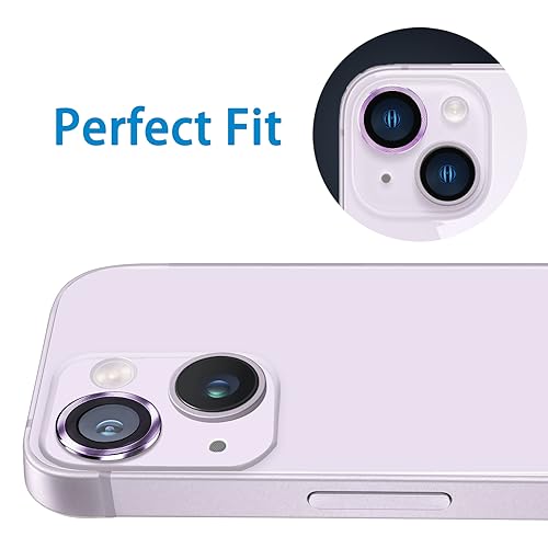 Compatible with iPhone 14 and 14 Plus Camera Lens Protector, Anti-Scratch Lens Cover 9H Tempered Glass Camera Screen Protector Shockproof Camera Ring for 14 and 14 Plus with 2 Lens - 2 Pcs - color: Purple