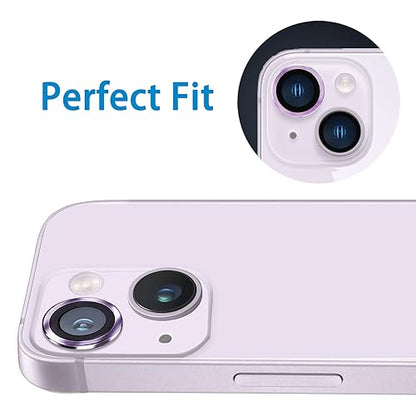 Compatible with iPhone 14 and 14 Plus Camera Lens Protector, Anti-Scratch Lens Cover 9H Tempered Glass Camera Screen Protector Shockproof Camera Ring for 14 and 14 Plus with 2 Lens - 2 Pcs - color: Purple