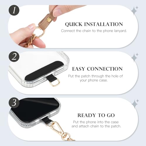 TiMOVO 2-in-1 Phone Lanyard Crossbody, Adjustable Phone Strap for Most Smartphones, PU Strap Combo with Metal Chain for Women - color: Brown