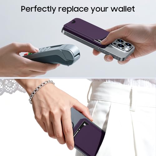 for Mag-Safe Wallet, Powerful Adjustable Holder for iPhone 17/16/15/14/13/12 Series Phone Wallet with ID Window, RFID Blocking (Purple) - color: Purple