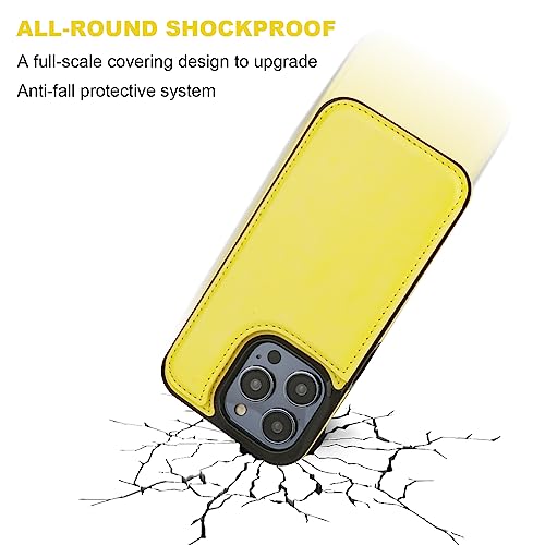 ONETOP for iPhone 14 Pro Max Wallet Case with Credit Card Holder,Yellow | Kickstand,ID/Cash Holder,Case Wallet with Card Slots,Double Magnetic Clasp,Durable PU Leather Shockproof Cover for Women Men - color: Yellow