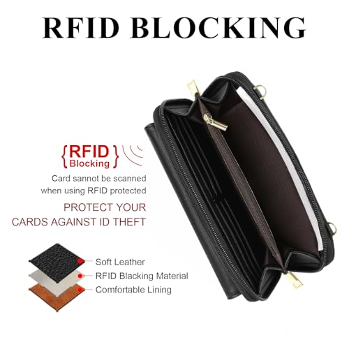 GOIACII Phone Purse Crossbody Bags for Women Small Travel Wallet Touch Screen RFID Blocking - color: C03 Black