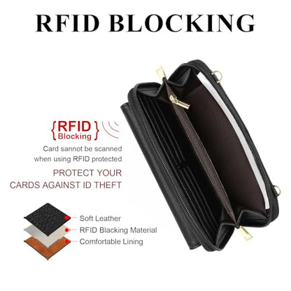 GOIACII Phone Purse Crossbody Bags for Women Small Travel Wallet Touch Screen RFID Blocking - color: C03 Black