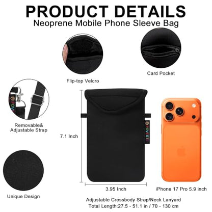 Flap Closure Secure Cell Phone Bag with Card Pocket for iPhone & Samsung - color: Black