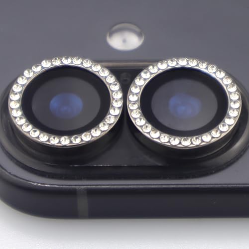 BONVAN for iPhone 17 Camera Lens Protector Bling Glitter Diamond Metal Crystal Tempered Glass Screen Accessories Rhinestones Lens Cover (Black) - color: Black