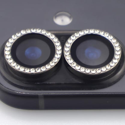 BONVAN for iPhone 17 Camera Lens Protector Bling Glitter Diamond Metal Crystal Tempered Glass Screen Accessories Rhinestones Lens Cover (Black) - color: Black