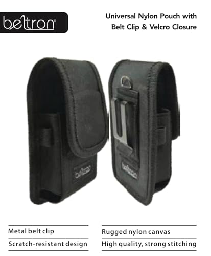 BELTRON Vertical Nylon Case for CAT S22 Flip Phone/Sonim XP3 Plus XP3900/XP3Plus 5G X320/Siyata SD7, Features: Heavy Duty Belt Loop, Metal Belt Clip & Secure Velcro Closure - color: Black Nylon