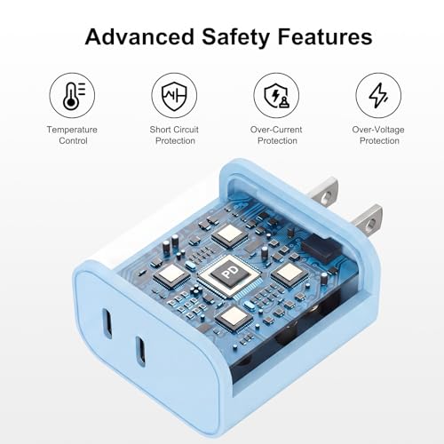 iPhone 18 17 16 15 Charger Fast Charging, 20W Dual Port USB C Charger Block - color: Blue
