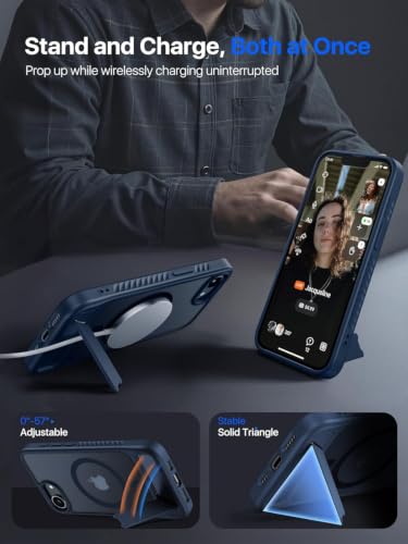 Eastinbox Magnetic iPhone 17e & 16e Case with Stand, Blue | Shockproof, Compatible with MagSafe, Military-Grade Protection, Anti-Yellowing, Phone Case for iPhone 17 e/16 e 6.1" - color: Stand Blue