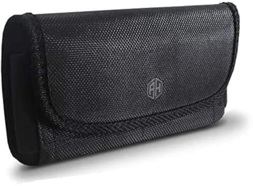 AH Military Grade Nylon Cell Phone Pouch - Clip Holder for Belt Loop, Fits iPhone 13/14 Max/Pro, S20 Plus, Otterbox (Large) - color: BLACK, size: Large (7.0 X 3.8 X 0.7 in)