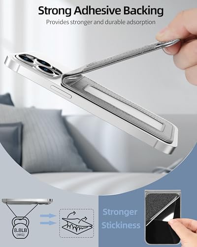 Stick on Wallet with Stand, Leather Phone Card Holder for Back of Phone - color: Grey