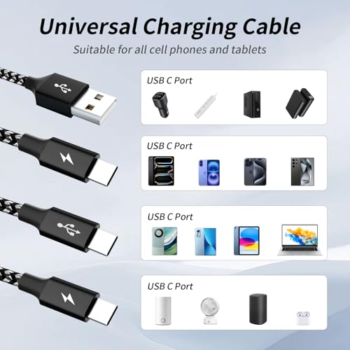 USB A to USB C Cable,3 in 1 USB C Multi Charging Cable for All Devices - color: Blackwhite, size: 1Pack5FT
