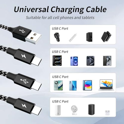 USB A to USB C Cable,3 in 1 USB C Multi Charging Cable for All Devices - color: Blackwhite, size: 1Pack5FT