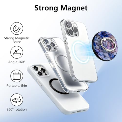 Magnetic Phone Ring Holder with MagSafe, 360° Rotation Super Magnet Finger Grip Removable Kickstand, Cute Stained Glass Floral Designed Stand for iPhone 17 16 15 14 13 12 Pro Max Plus, Purple Flower - color: Purple Flower