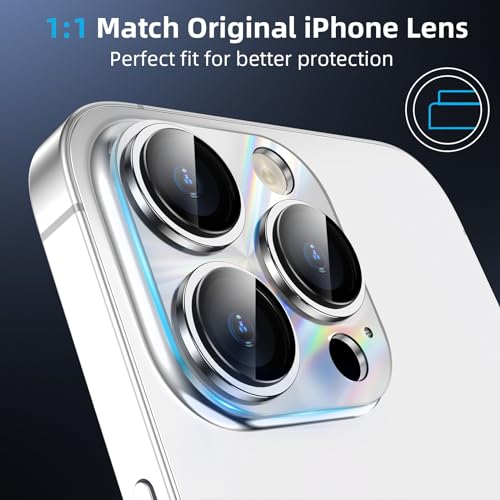 YWXTW Camera Lens Protector for iPhone 15 Pro Max/iPhone 15 Pro, [Lithography Laser Gradient] [5X Strengthen] Tempered Glass Screen Protector Metal Ring Back Camera Lens Cover (Silver Titanium) - color: Silver Titanium