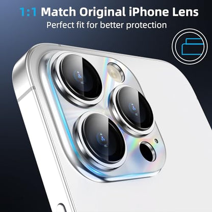 YWXTW Camera Lens Protector for iPhone 15 Pro Max/iPhone 15 Pro, [Lithography Laser Gradient] [5X Strengthen] Tempered Glass Screen Protector Metal Ring Back Camera Lens Cover (Silver Titanium) - color: Silver Titanium