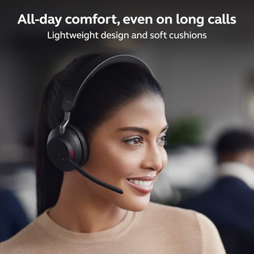 Jabra Evolve2 65 Bluetooth Wireless Headset with Mic for Calls and Music, Dual-Ear Headphones with USB-C Adapter, Up to 37 Hours Battery, Noise-Cancelling, Works with Microsoft Teams, Black (189) - size: USB-C Dongle, style: Teams Certified