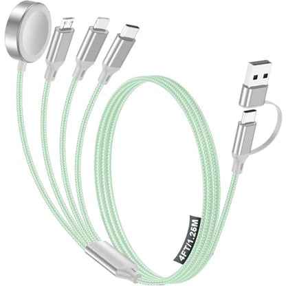 4-in-2 Multi Charging Cable for Apple Watch Charger/iPhone/Galaxy Charger - color: 1-Green, size: 1.2M